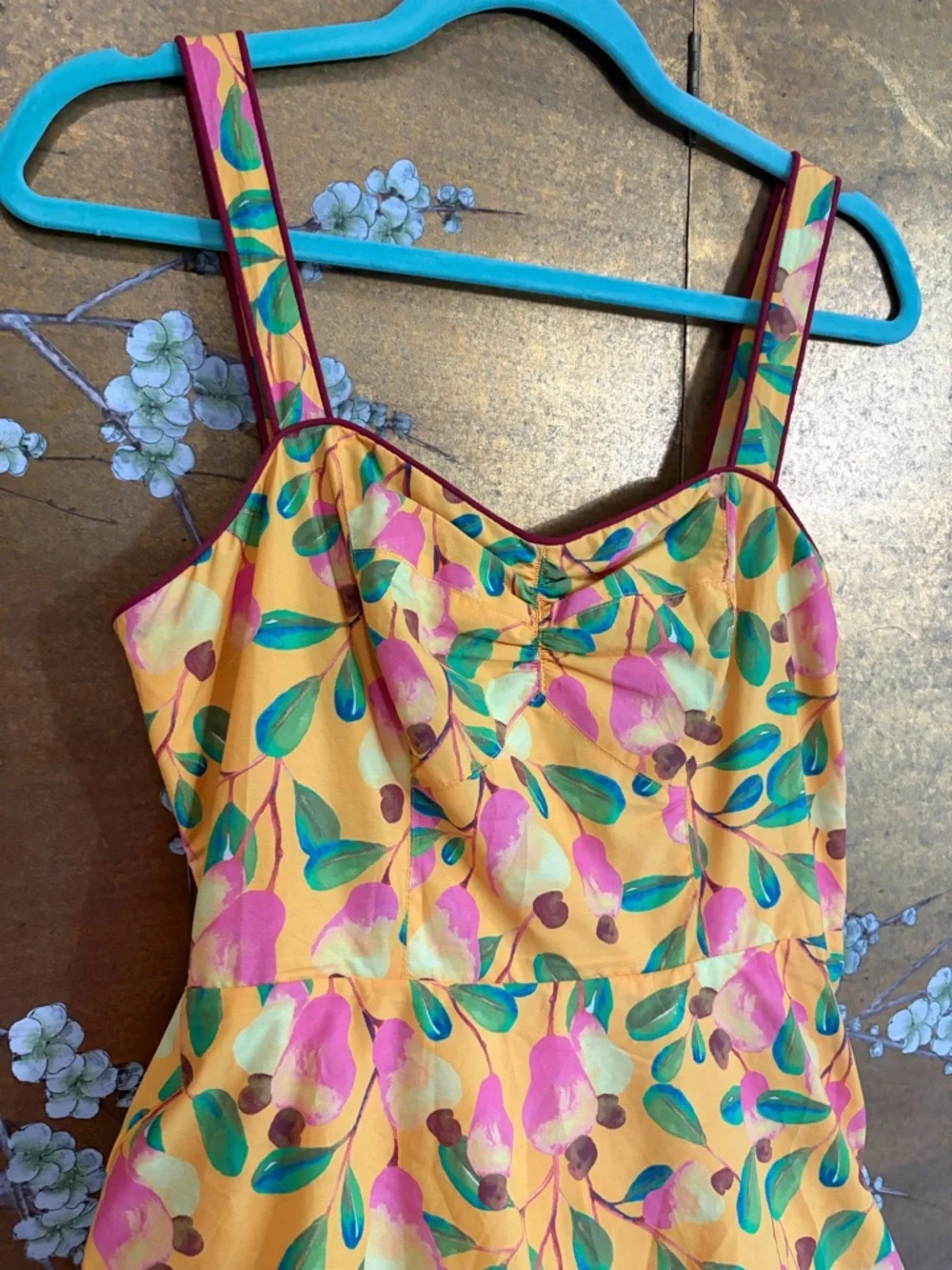 Farm Rio Cashew Tiered Midi Dress, floral print, fit & flare, cotton, vacation - Picture 11 of 15
